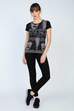 Load image into Gallery viewer, Graphic Print Black Viscose-Elastane Jersey Top