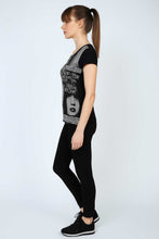 Load image into Gallery viewer, Graphic Print Black Viscose-Elastane Jersey Top