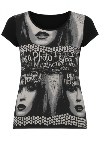 Graphic Print Black Viscose-Elastane Jersey Top