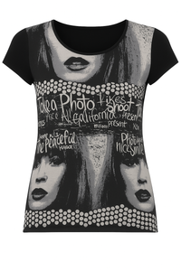 Graphic Print Black Viscose-Elastane Jersey Top