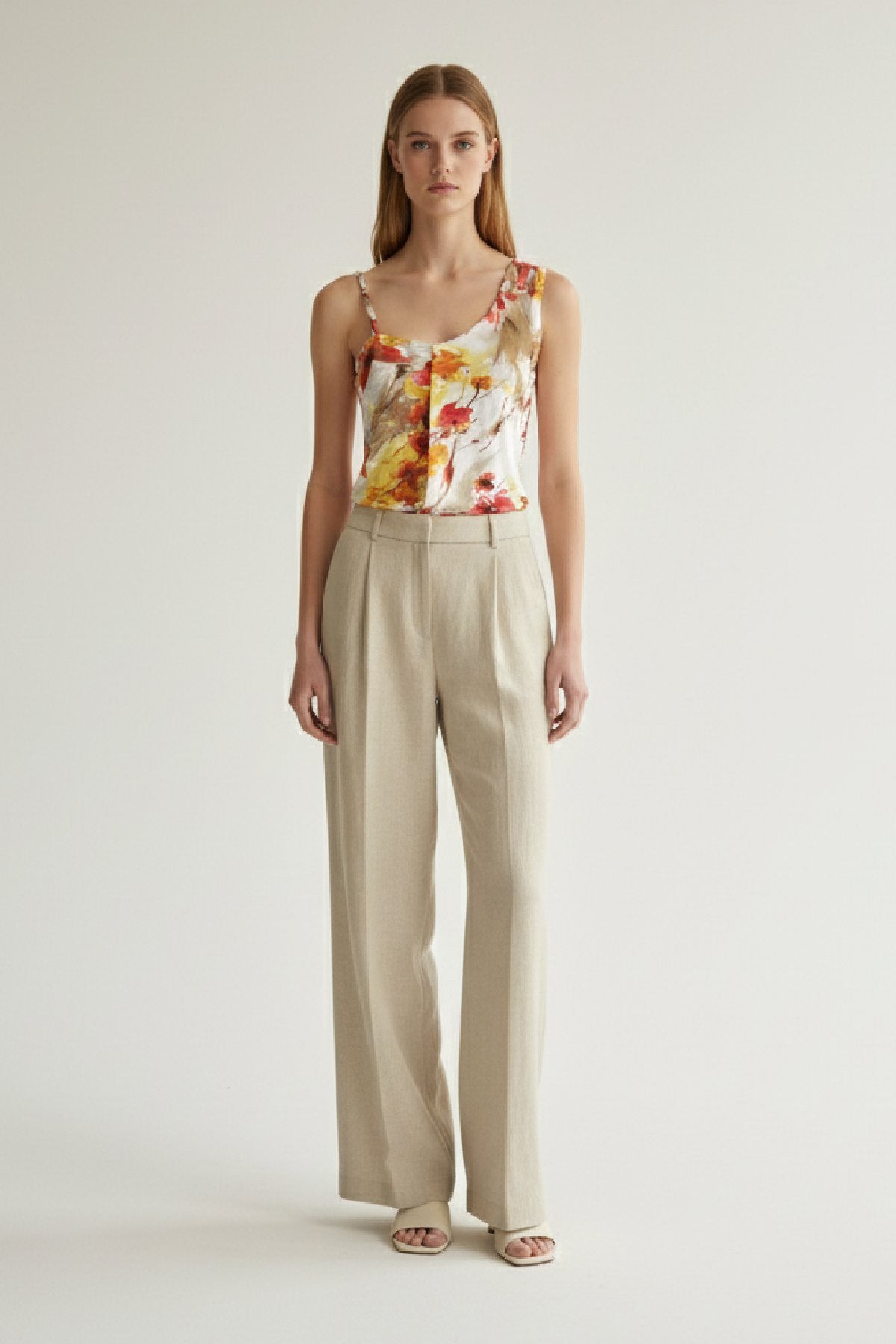 Asymmetric Floral Print Jersey Top with Braided Strap – Viscose-Elastane