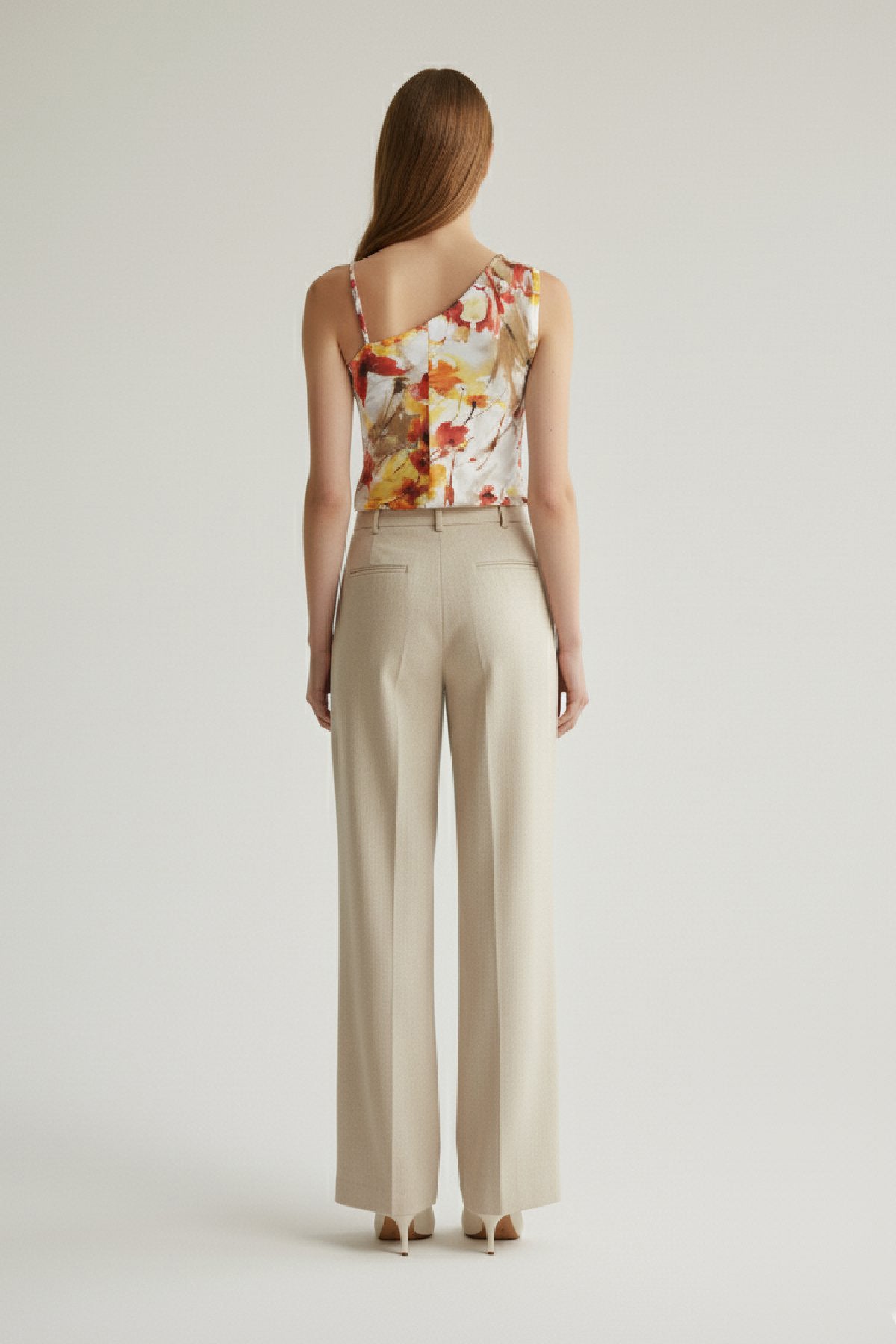 Asymmetric Floral Print Jersey Top with Braided Strap – Viscose-Elastane