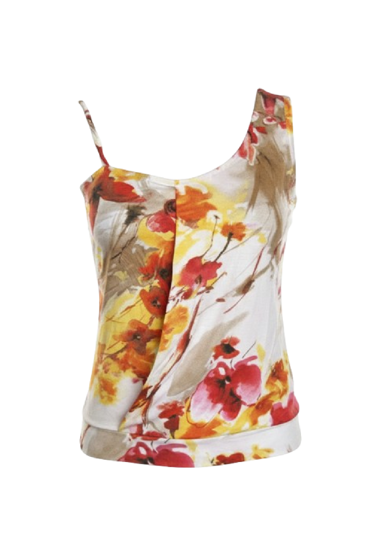 Asymmetric Floral Print Jersey Top with Braided Strap – Viscose-Elastane