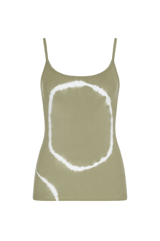Conquista Τοπ Casual Τιραντάκι Στρογγυλή Λαιμόκοψη Tie-Dye Μονόχρωμο Χακί C241-446-37