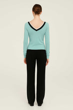 Load image into Gallery viewer, Aqua V-Neck Long Sleeve Top with Contrast Trim