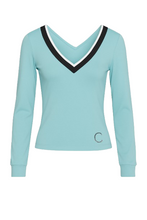 Load image into Gallery viewer, Aqua V-Neck Long Sleeve Top with Contrast Trim