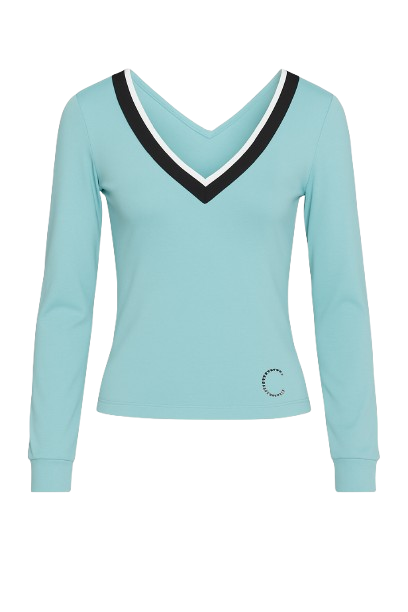 Aqua V-Neck Long Sleeve Top with Contrast Trim
