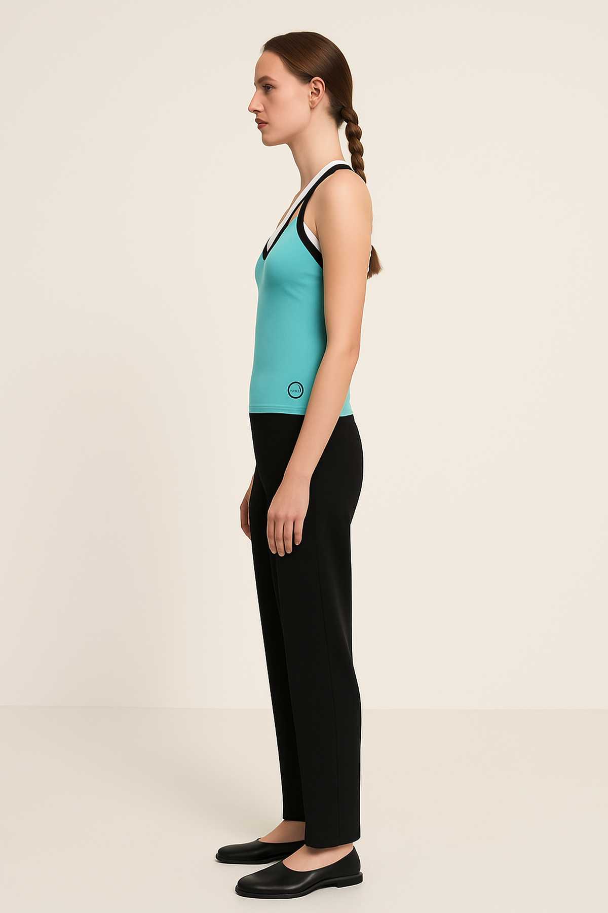 Conquista Τοπ Casual Halter Αμάνικο V-Λαιμόκοψη Δίχρωμο Τιρκουάζ Μαύρο C241-450-07