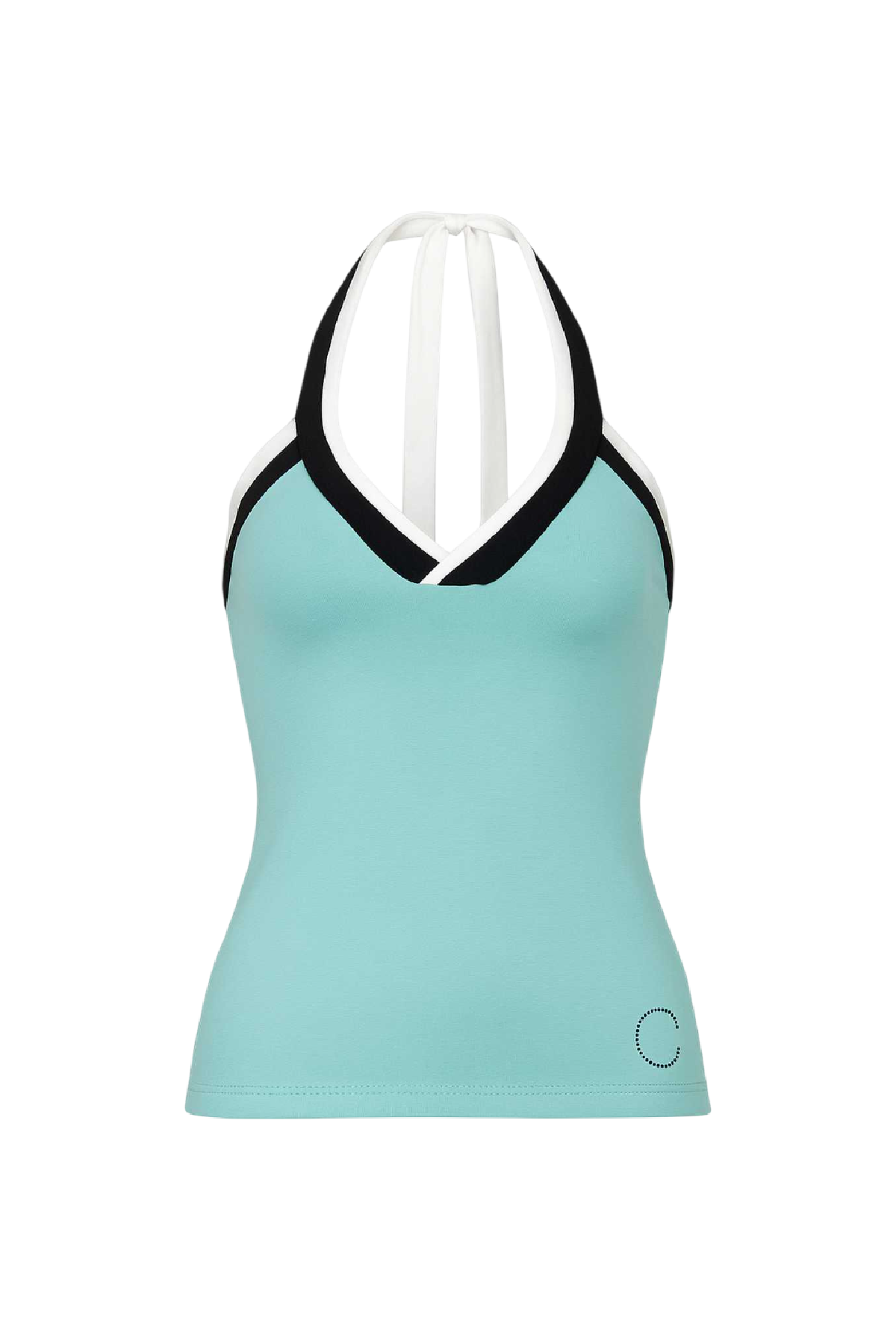 Conquista Τοπ Casual Halter Αμάνικο V-Λαιμόκοψη Δίχρωμο Τιρκουάζ Μαύρο C241-450-07