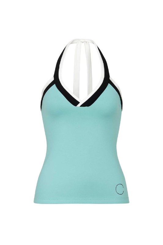Conquista Τοπ Casual Halter Αμάνικο V-Λαιμόκοψη Δίχρωμο Τιρκουάζ Μαύρο C241-450-07