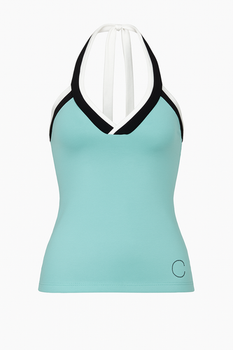 Colorblock Halter Neck Top in Micromodal Jersey with Rhinestone Detail