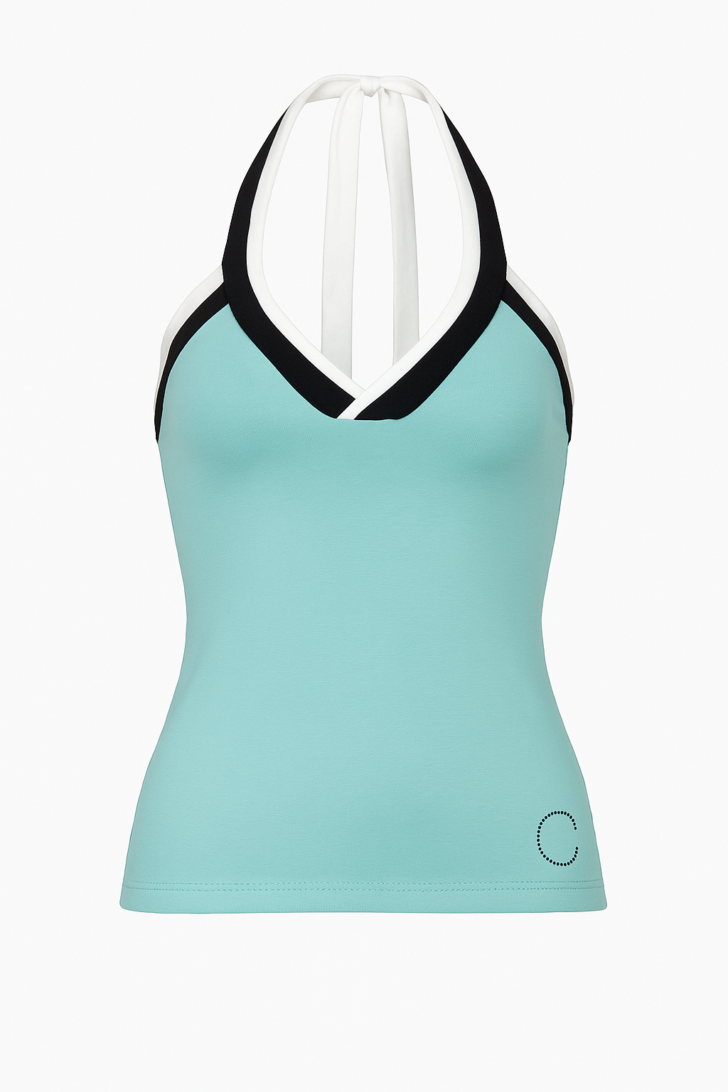 Colorblock Halter Neck Top in Micromodal Jersey with Rhinestone Detail