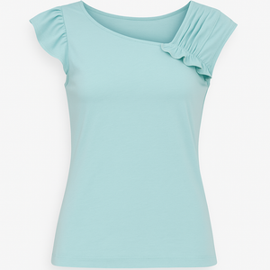 Asymmetric Ruffle Sleeve Jersey Top – Aqua Blue