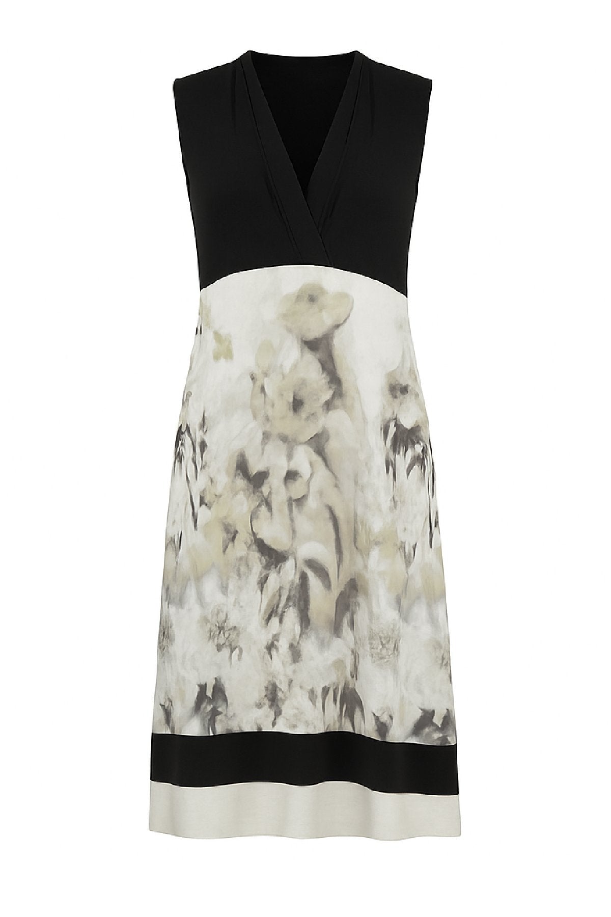 Black and Grey Floral Print Viscose-Elastane Jersey Dress