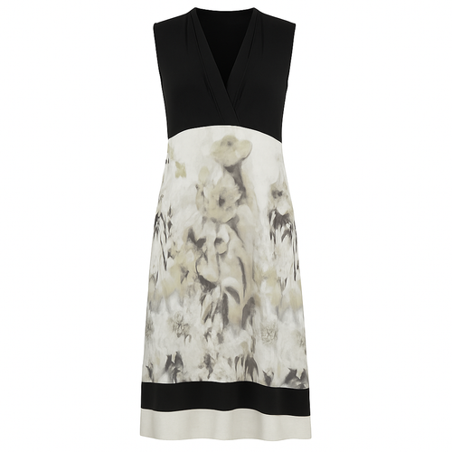 Black and Grey Floral Print Viscose-Elastane Jersey Dress