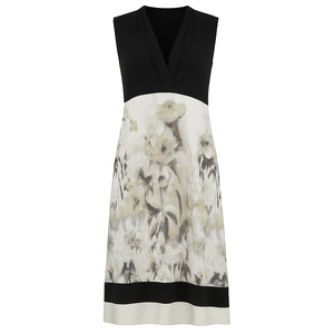 Black and Grey Floral Print Viscose-Elastane Jersey Dress