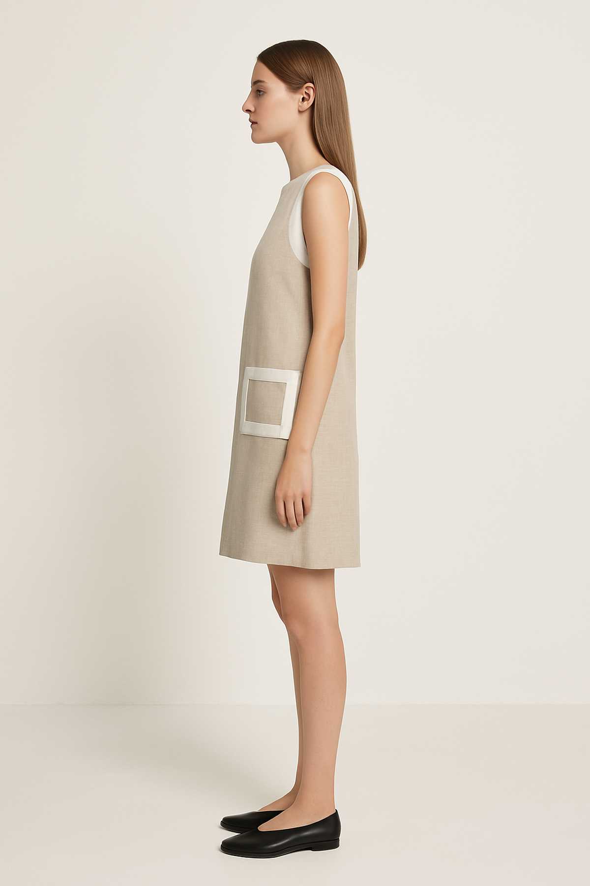 Conquista Φόρεμα Mini Casual Αμάνικο Στρογγυλή Λαιμόκοψη Με Τσέπες Μονόχρωμο Μπεζ C241-460-57