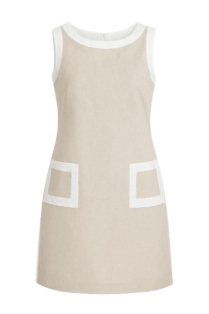 Sleeveless Linen Dress with Contrast Pockets