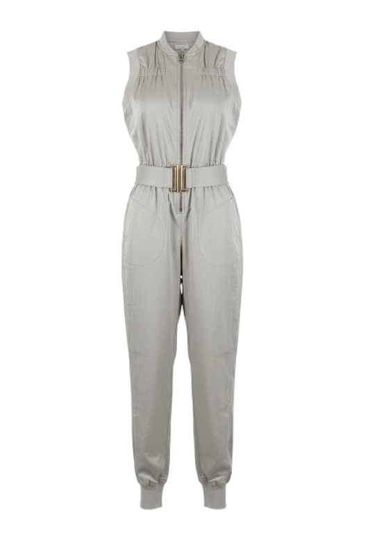 Conquista Ολόσωμη Φόρμα Longline Casual Αμάνικη Με Ζώνη Μονόχρωμη Γκρι C241-465-02