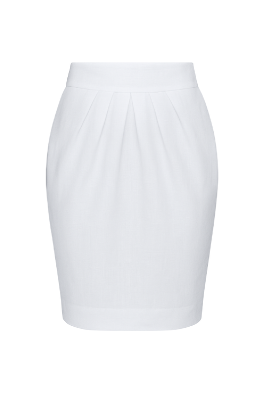 White Tailored Pencil Skirt with Soft Front Pleats