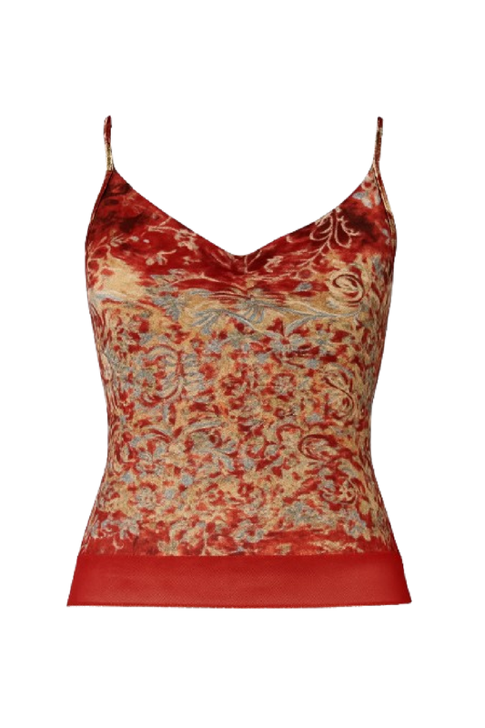 Velvet-Effect Printed Camisole Top in Rich Red Tones