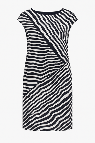 Dark Navy & White Abstract Zebra Print Dress