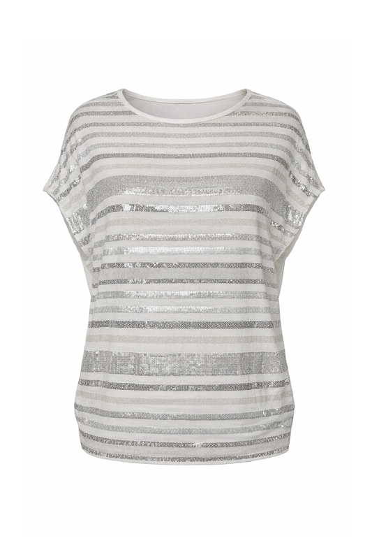 Striped Sequin Short-Sleeve Top with Relaxed Fit