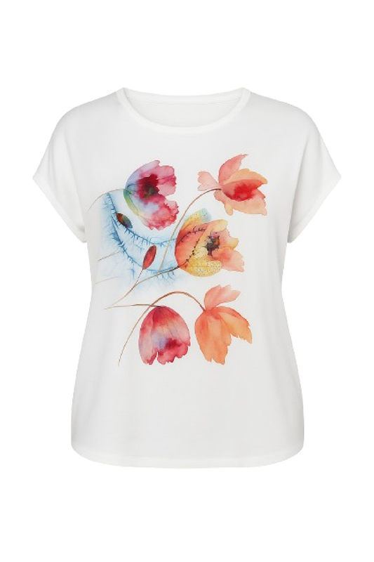 White Floral Print Top with Watercolor Design