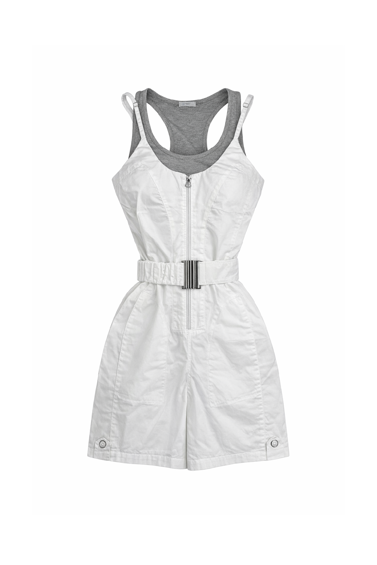 Conquista Φόρεμα Mini Casual Αμάνικο Με Τιράντες Με Φερμουάρ Με Ζώνη Μονόχρωμο Λευκό C241-514-01