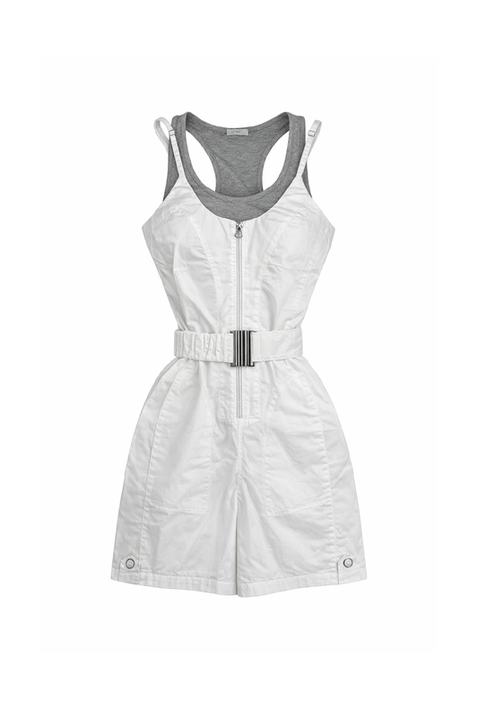 Conquista Φόρεμα Mini Casual Αμάνικο Με Τιράντες Με Φερμουάρ Με Ζώνη Μονόχρωμο Λευκό C241-514-01