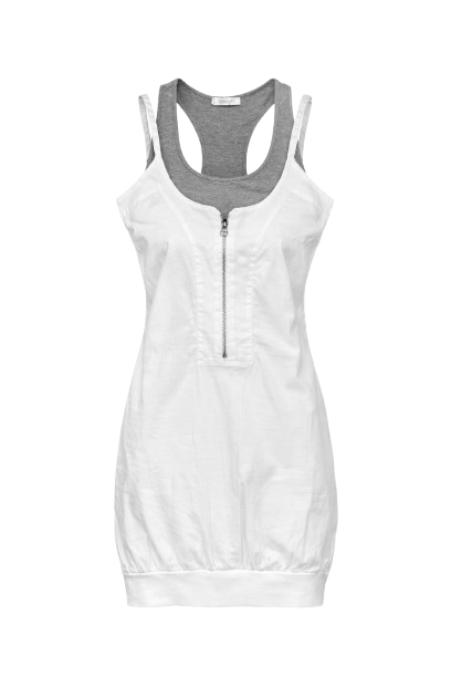 Conquista Φόρεμα Mini Casual Αμάνικο Με Φερμουάρ Διπλό Layer Μονόχρωμο Λευκό C241-515-01