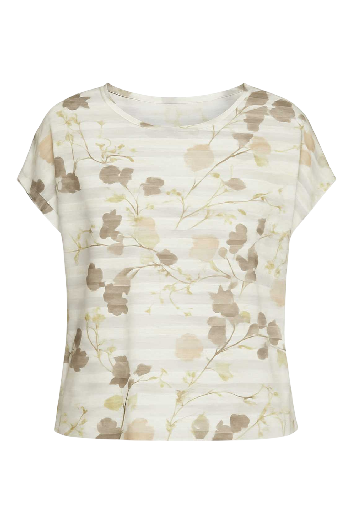 Conquista Τοπ Κοντομάνικο Casual Στρογγυλή Λαιμόκοψη Floral Μπεζ C241-519-99