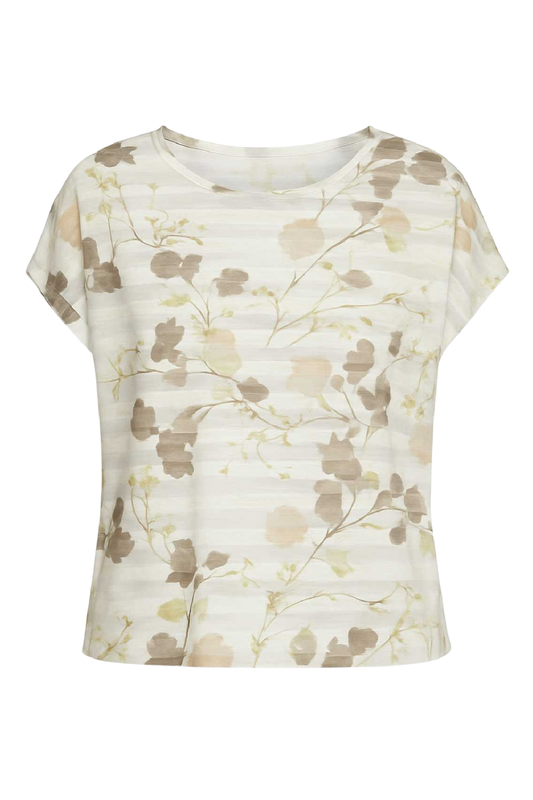 Sheer Striped Jersey Top with Floral Print