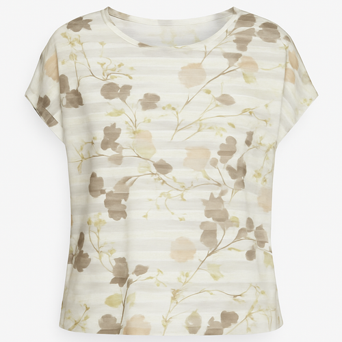 Sheer Striped Jersey Top with Floral Print