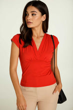 Load image into Gallery viewer, Red Viscose-Wool-Elastane Jersey Top with Draped Neckline