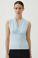 Load image into Gallery viewer, Light Blue Cotton Jersey Sleeveless Top with Draped Neckline