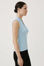 Load image into Gallery viewer, Light Blue Cotton Jersey Sleeveless Top with Draped Neckline