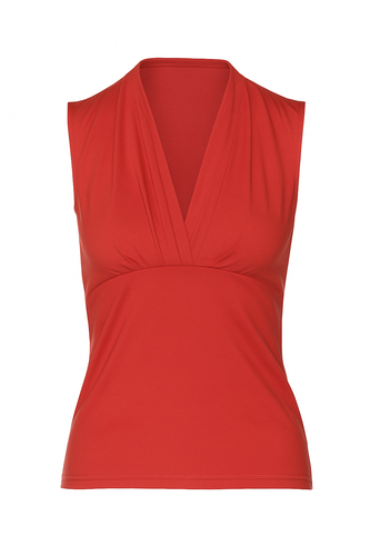 Red Sleeveless Viscose Top with Draped Front
