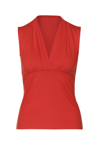 Red Sleeveless Viscose Top with Draped Front