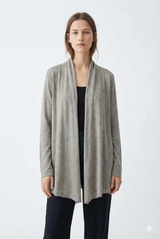 Soft Open-Front Draped Cardigan in Heather Grey