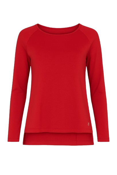 Red Long-Sleeve Top with Relaxed Fit and Layered Hem