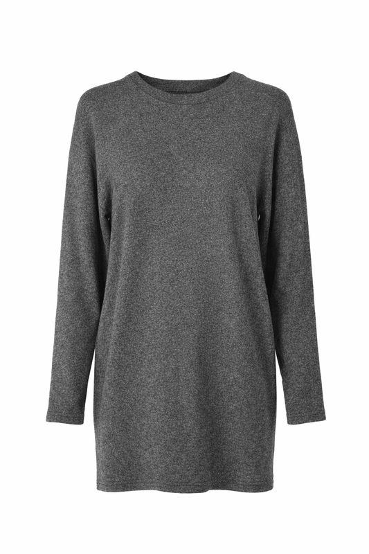 Relaxed Long-Sleeve Tunic Top with Clean Round Neck