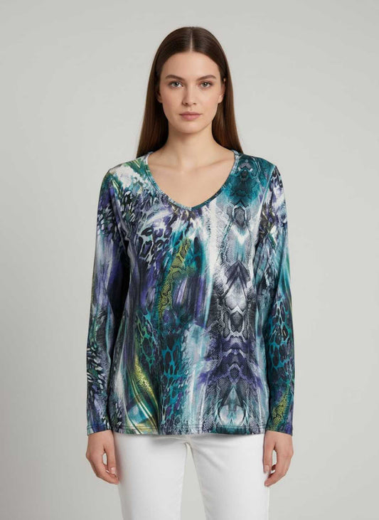 Vibrant Multi-Color V-Neck Long-Sleeve Top