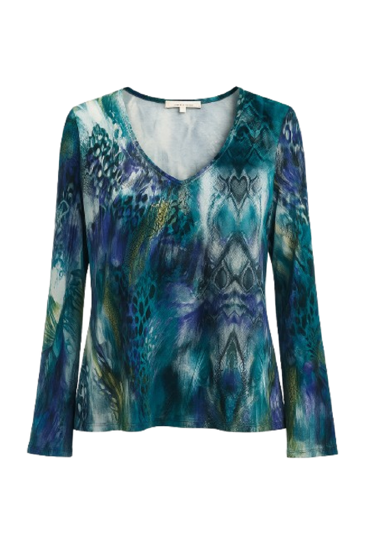 Vibrant Multi-Color V-Neck Long-Sleeve Top
