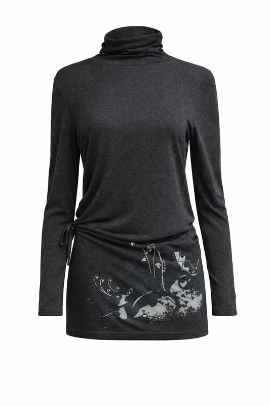 Printed Turtleneck Top with Adjustable Side Detail