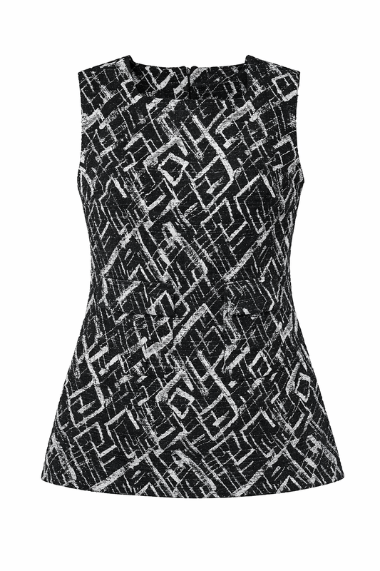Sleeveless Textured Top with Abstract Print