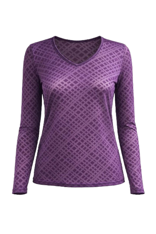 Textured V-Neck Long-Sleeve Top in Purple