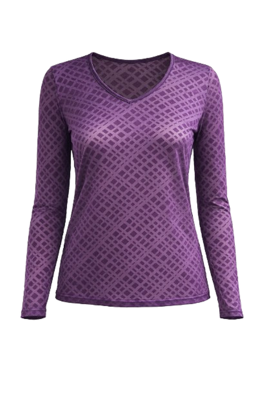 Textured V-Neck Long-Sleeve Top in Purple