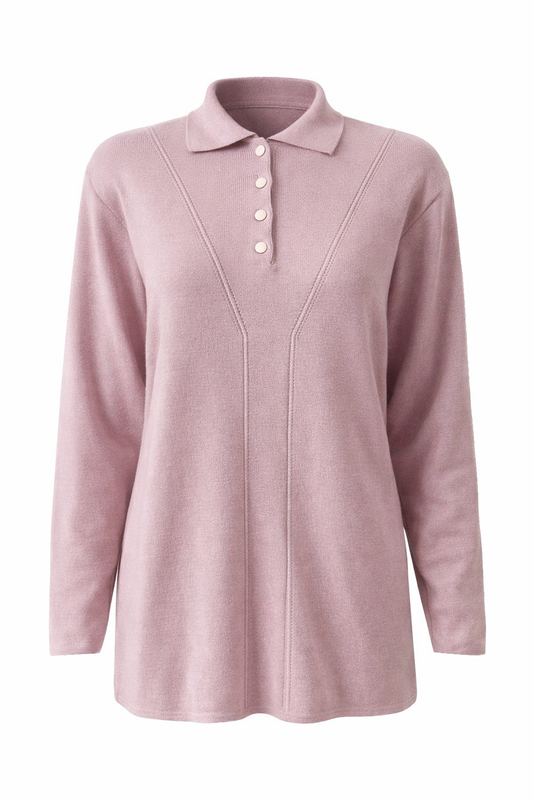Soft Knit Polo-Collar Top in Blush Pink