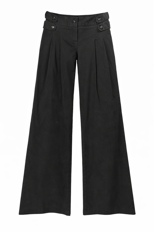 Wide-Leg Tailored Trousers with Button Detail